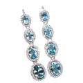 Deluxe Unheated Sky Blue Topaz Ovals & White CZ Gemstone Solid .925 Silver 14K White Gold Earrings