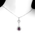 Natural Unheated Rhodolite Garnet AAA White CZ Solid .925 Sterling Silver 14k White Gold Necklace