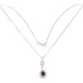 Natural Unheated Rhodolite Garnet AAA White CZ Solid .925 Sterling Silver 14k White Gold Necklace