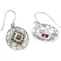 22.3 cts Natural Garnet Gemstone Swiss Marcasite Solid .925 Silver Earrings
