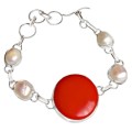 Gorgeous Red Coral, Pearl .925 Sterling Silver Bracelet