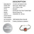 Handmade Turkish Style Red Coral, White Topaz Gemstone 925 S /Silver Bracelet