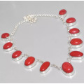 Vibrant Red Coral Gemstone .925 Sterling Silver Necklace