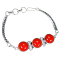 Handmade Round Red Coral Gemstone .925 Sterling Silver Bracelet