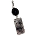 Handmade Black Onyx and Black Rutile Quartz Gemstone .925 Sterling Silver Pendant