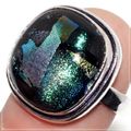 Handmade American Fancy Dichroic Glass Gemstone .925 Silver Ring Size 7 / O