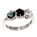 Handmade Black Onyx Rainbow Mystic and White Topaz Gemstone .925 Silver Ring Size US 9 /UK R1/2