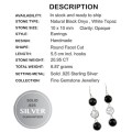 Natural Black Onyx , White Topaz Gemstone  Solid .925 Sterling Silver Earrings