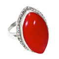 Handmade Antique Style Red Coral Gemstone .925  Sterling Silver Ring Size US 10.5 or T1/2