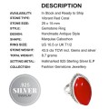 Handmade Antique Style Red Coral Gemstone .925  Sterling Silver Ring Size US 10.5 or T1/2
