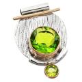 Modern Two Tone 5 Ct Natural Peridot Gemstone  Solid .925 Sterling Silver Pendant