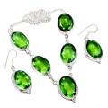 Refreshing Faceted Peridot Gemstone .925 Silver Necklace and Earrings Set