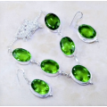 Refreshing Faceted Peridot Gemstone .925 Silver Necklace and Earrings Set