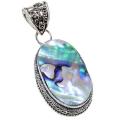Natural New Zealand Abalone Paua Shell in 925 Sterling Silver Pendant