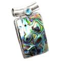 Natural New Zealand  Abalone and Blue Topaz Gemstone 925 Sterling Silver Pendant