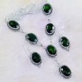 Handmade Emerald Quartz Oval Gemstone 925 Silver Necklace and Earrings Set