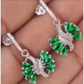 Breathtaking AAA+ Nano Emerald ,white Topaz Gemstone in Solid .925 Silver Pendant and Earrings