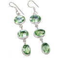 Exquisite Long Green Amethyst Gemstone .925 Silver Earrings