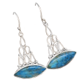 RARE Natural Lightning Azurite in Quartz Solid .925 Sterling Silver Earrings