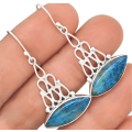 RARE Natural Lightning Azurite in Quartz Solid .925 Sterling Silver Earrings