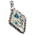 Victorian Natural K2 Blue Azurite in Quartz Gemstone .925 Sterling Silver Pendant