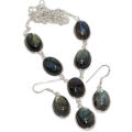 Hot Deal Dainty Natural Labradorite Gemstone 925 Silver Necklace and Earrings