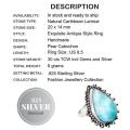 Rare Natural Caribbean Larimar .925 Sterling Silver Ring Size US 8.5or Q1/2