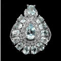 Deluxe 14 Natural Sky Blue Topaz, White Cubic Zirconia  Gemstone  Solid .925 Silver Size 6.5 or N