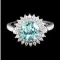 Deluxe Natural Sky Blue Topaz, White Cubic Zirconia  Gemstone  Solid .925 Silver Size 8 OR Q
