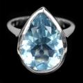 Deluxe Natural Sky Blue Topaz Portuguese Cut Pear Shape Gemstone Solid .925 Silver Size 8.5 OR Q1/2
