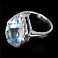 Deluxe Natural Sky Blue Topaz Portuguese Cut Pear Shape Gemstone Solid .925 Silver Size 8.5 OR Q1/2