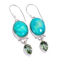 Handmade Turquoise and Green Amethyst Gemstone . 925 Silver Earrings