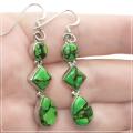 Natural Copper Green Turquoise Gemstones Solid .925 Silver Earrings