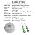 Natural Copper Green Turquoise Gemstones Solid .925 Silver Earrings