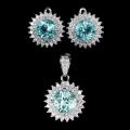 Huge Saving -Natural Blue Topaz Diamond Cut CZ Solid  925 Sterling Silver Pendant and Earrings