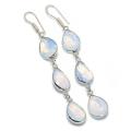 Handmade Opalite Pears Gemstone .925 Sterling Silver Long Drop Dangle Earrings