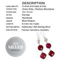Enchanting Indian Cherry Ruby, Rainbow Moonstone Earrings Set In .925 Sterling Silver