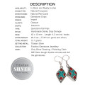 Handmade From Nepal Natural Turquoise Red Coral Gemstone Diamond Shape Tibetan Silver Earrings