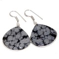 Handmade Natural Snowflake Obsidian Gemstone .925 Sterling Silver Earrings