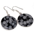 Handmade Natural Snowflake Obsidian Gemstone .925 Sterling Silver Earrings