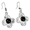 Black Onyx Gemstone Oval Cabochon and .925 Silver Dangle Drop Earrings