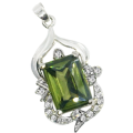 Faceted Peridot Rectangle White Topaz Gemstone .925 Sterling Silver Pendant