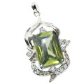 Faceted Peridot Rectangle White Topaz Gemstone .925 Sterling Silver Pendant