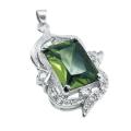 Faceted Peridot Rectangle White Topaz Gemstone .925 Sterling Silver Pendant