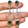 Modern Handmade Green Amethyst Pear Gemstones .925 Sterling Silver Long Stud Drop Dangle Earrings