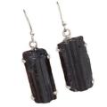Natural Black Tourmaline Rough Rectangle Gemstone Solid .925 Sterling Silver Earrings