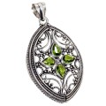 Handmade Ornate Peridot Pears Gemstone .925 Silver Marquise Shape Pendant