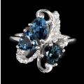 Deluxe 3 cts Natural London Blue Topaz White Cz Solid .925 Sterling Silver Size US 7 or O