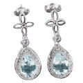 Natural Unheated Aquamarine Pear and White CZ Gemstone Solid .925 Sterling Silver Stud Earrings