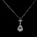 Natural Unheated Aquamarine Pear and White CZ Gemstone Solid .925 Sterling Silver Necklace